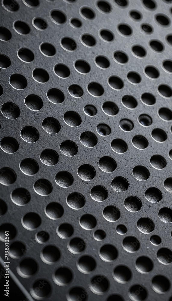 Poster A close-up view perforated metal surface, showcasing a repeating pattern of small circular holes