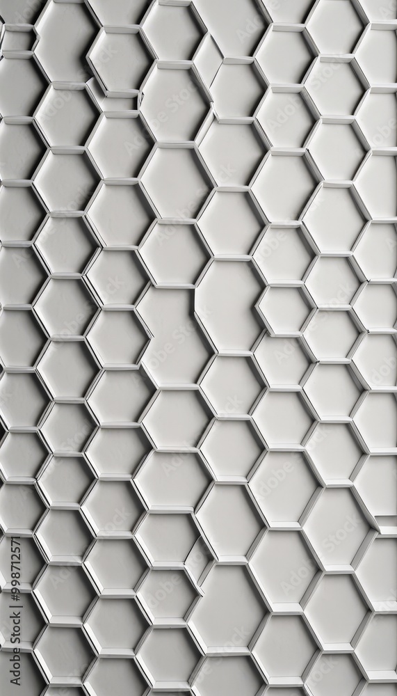 Poster a repeating pattern of white hexagonal shapes arranged in a grid-like fashion, creating a visually striking and geometric design