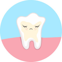 Cute tooth with plaque. Vector illustration.