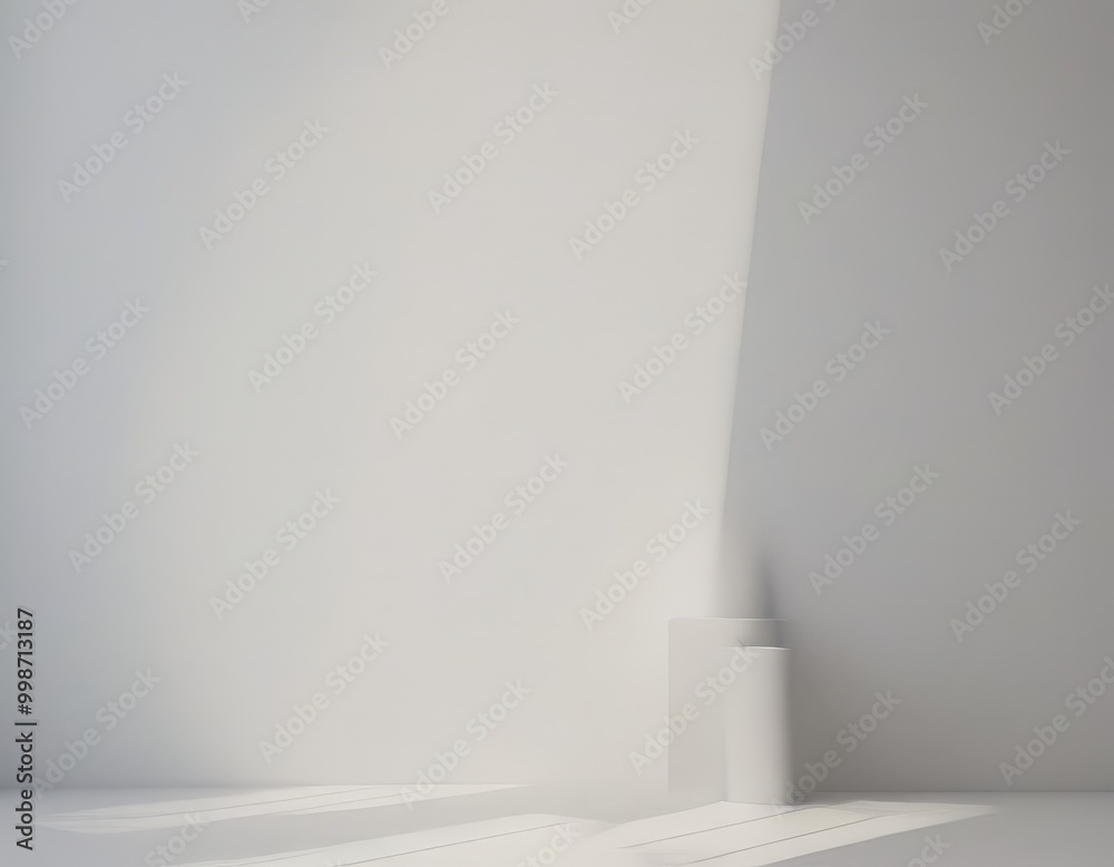 Poster A minimalist white room with a vertical light source casting a shadow on the floor
