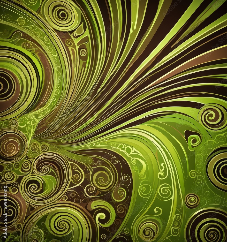 Leinwandbilder a vibrant abstract pattern with swirling lines and shapes in shades of green and brown, creating a dynamic and visually striking composition