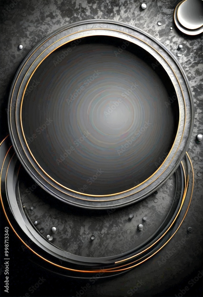 Poster a black circular frame with gold lines and a dark background