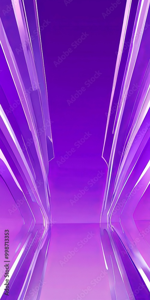Poster a digital illustration of a purple-hued corridor with a gradient effect, featuring vertical lines th