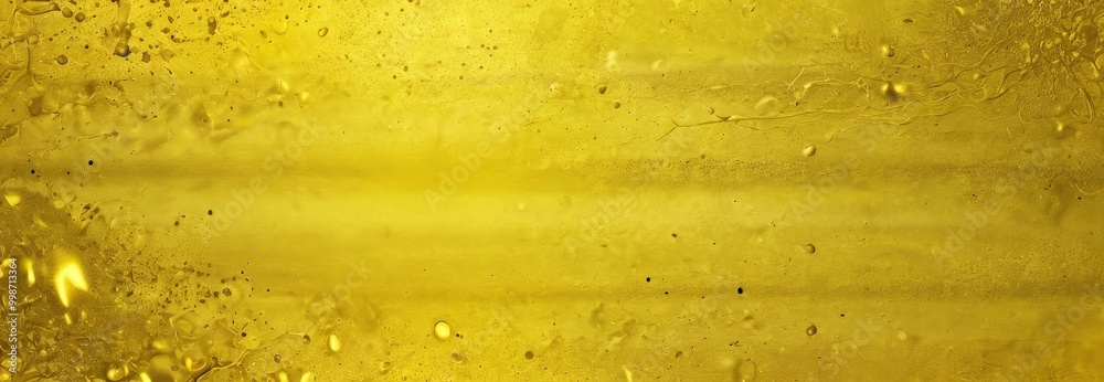 Poster a close-up view textured surface with a yellowish-brown hue, featuring numerous small droplets of water or liquid, creating a sense of depth and texture