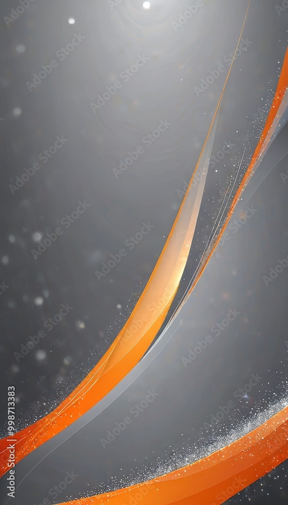 Poster a striking abstract composition of curved lines in shades of orange and gray, with a subtle shimmering effect and a gradient background transitioning from dark to light