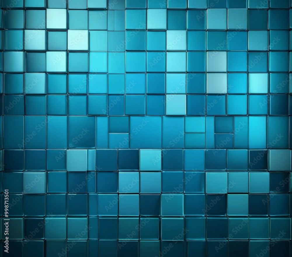 Poster a grid of blue cubes, each with a unique color, arranged in a repeating pattern The cubes are arranged in a grid-like fashion, with each row and column having a consistent