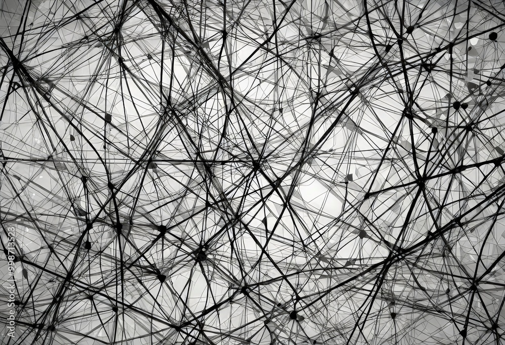 Aufkleber a black and white photograph complex network of intersecting lines and shapes, creating a visually striking abstract pattern