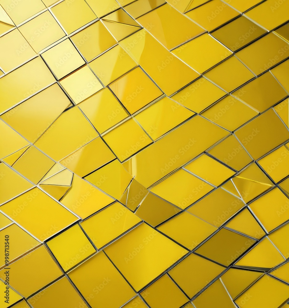 Poster a close-up view yellow mosaic composed of numerous small square tiles arranged in a diagonal pattern The tiles are slightly overlapping, creating a sense of depth