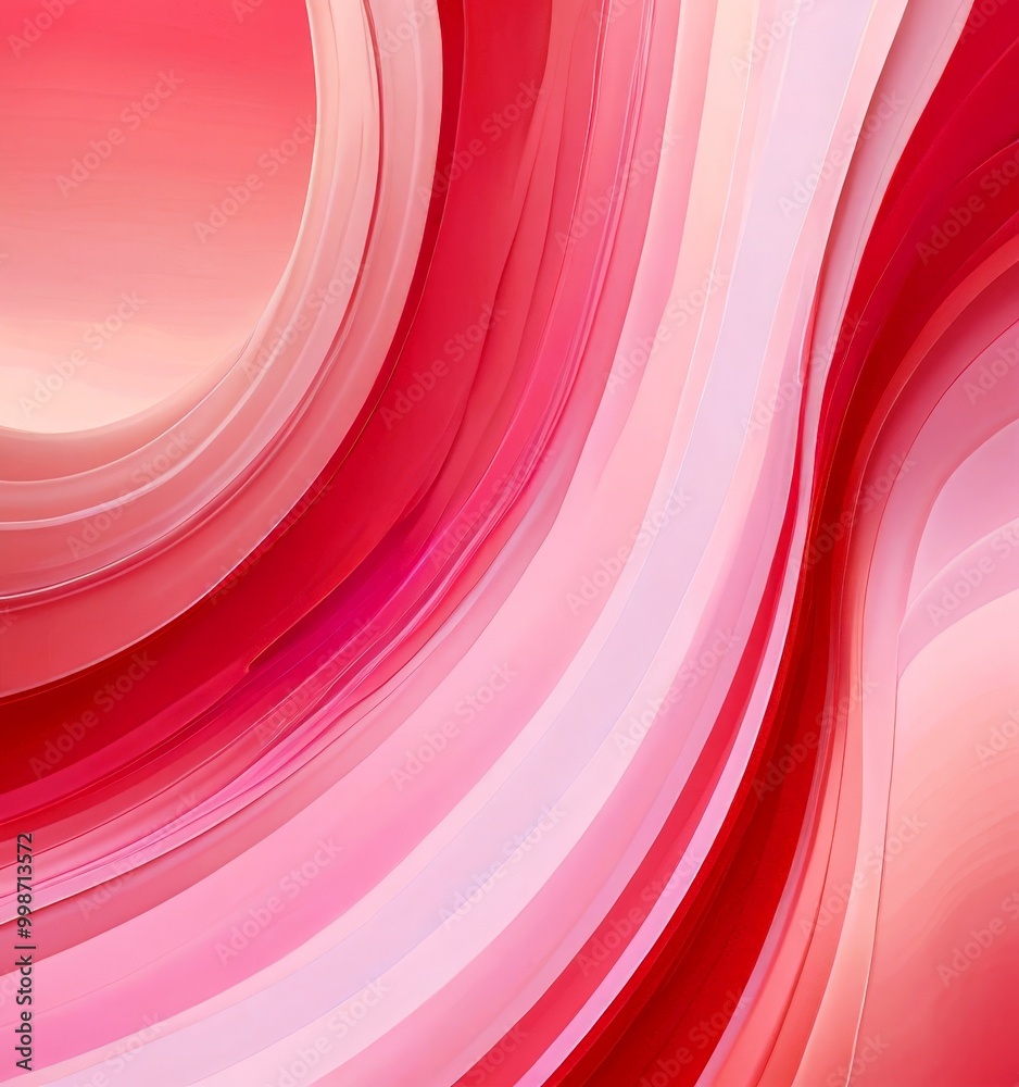 Poster a vibrant abstract pattern composed of overlapping curved lines in shades of pink and red, creating a dynamic and visually striking composition
