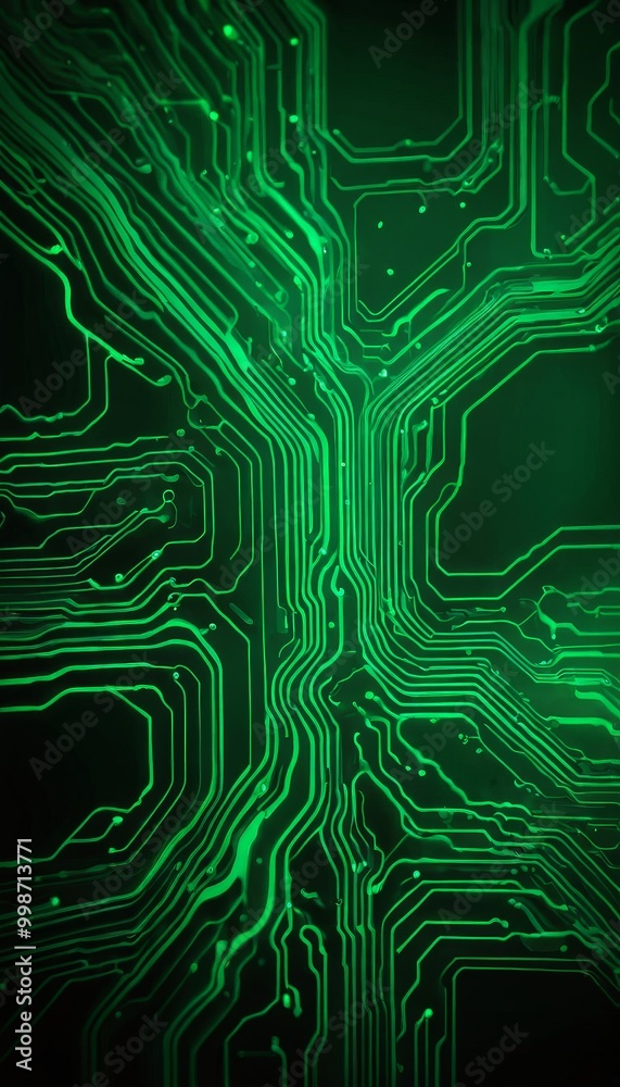 Aufkleber a close-up view circuit board with a complex network of green and black lines, resembling the intricate patterns tree or a dense forest