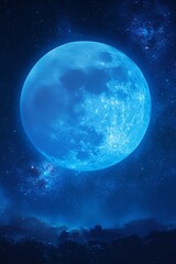 blue moon glowing in the dark sky