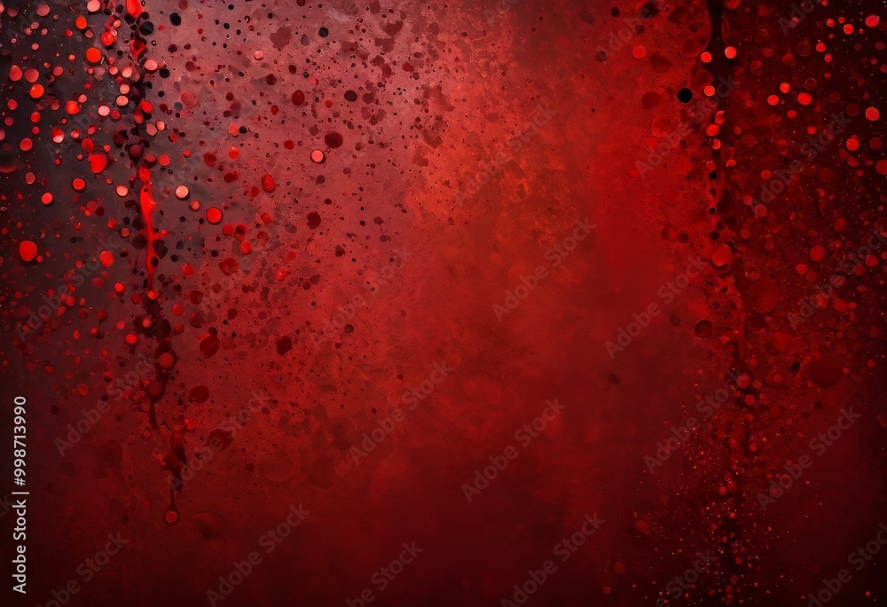 Poster a dark red background with a pattern of red and black dots, resembling a watercolor painting or abst