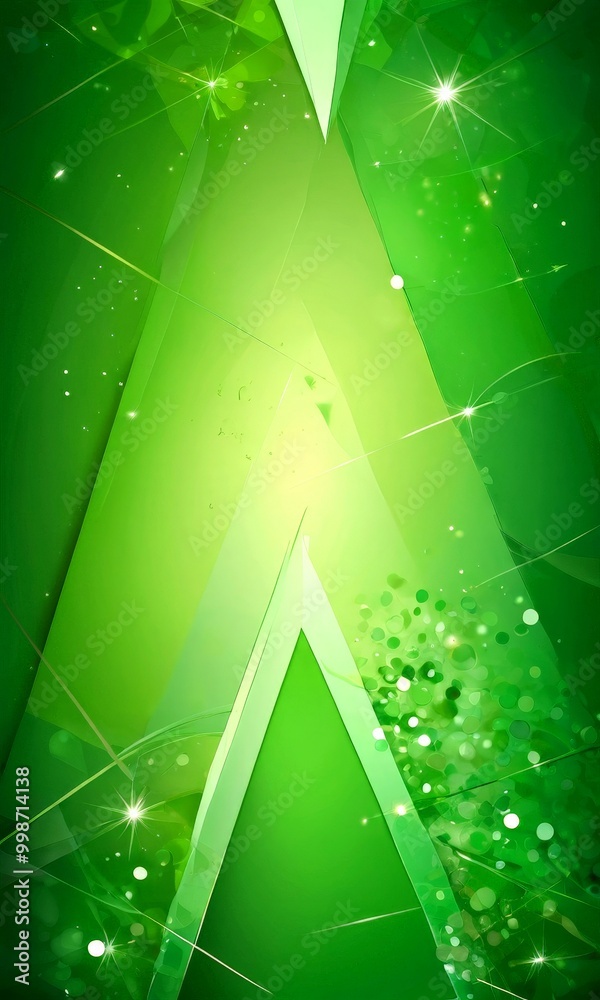 Leinwandbilder a vibrant, abstract green background with a central triangular shape and a scattering of smaller triangular shapes and circles throughout