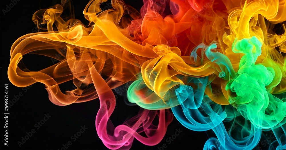 Poster vibrant smoke swirls and dances against a stark black background, creating a mesmerizing display of 