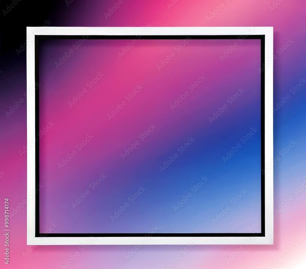 Aufkleber A white frame with a black border is centered against a gradient background transitioning from pink to purple