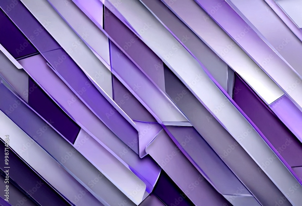 Poster a diagonal pattern of intersecting purple and white lines, creating a visually striking abstract design
