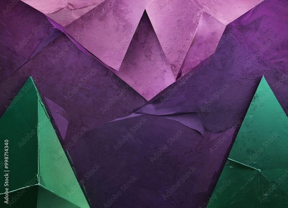 Aufkleber a vibrant abstract composition of overlapping geometric shapes in shades of purple and green, creating a dynamic and visually striking pattern