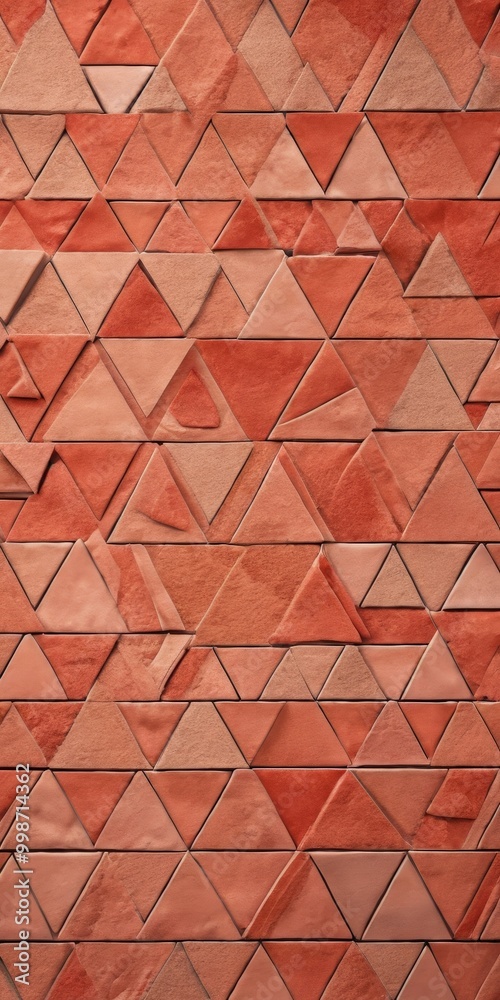 Aufkleber a close-up view wall composed of numerous overlapping triangular tiles in shades of red and orange, creating a textured and visually appealing pattern