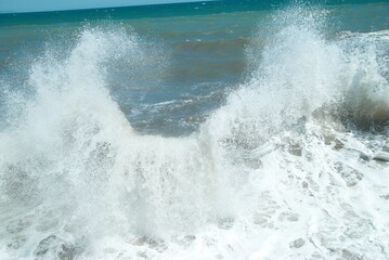 Big wave with sea foam and blue water