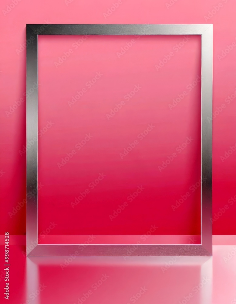 Leinwandbilder A square silver frame is centered against a gradient pink background, creating a minimalist and clean visual effect
