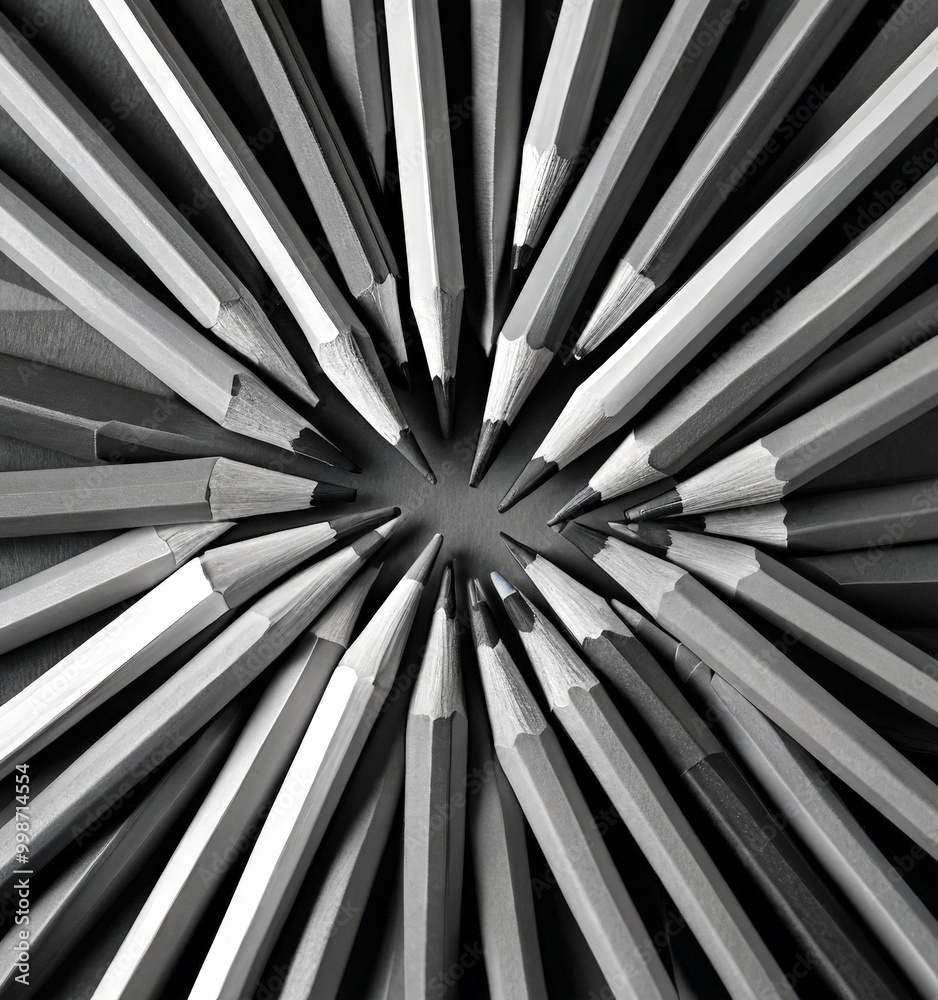 Aufkleber a black and white of numerous pencils arranged in a radial pattern, creating a visually striking and