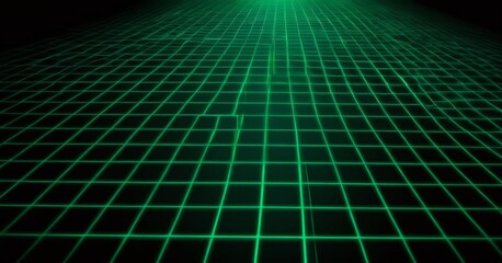 A grid of glowing green lines against a black background, creating a futuristic, abstract visual effect