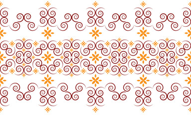 Hmong ethnic fabric patterns are spiral lines connected in shapes and flowers, which combine traditional and modern designs, used in clothing design.