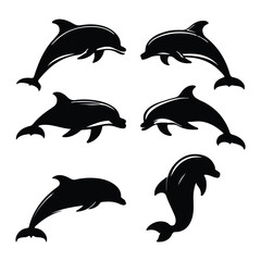 Fototapeta premium create black silhouette dolphin set vector with white background