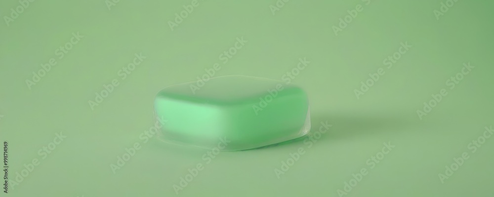 Poster a translucent green cube rests on a light green background, casting a shadow to the right