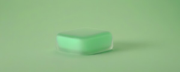 A translucent green cube rests on a light green background, casting a shadow to the right