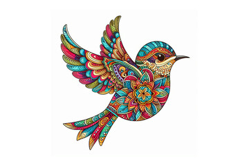 Fototapeta premium Colorful humming bird mandala design, white background