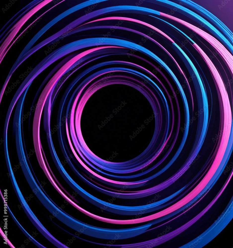 Poster a spiral pattern with concentric circles of varying sizes and colors, including shades of blue, pink