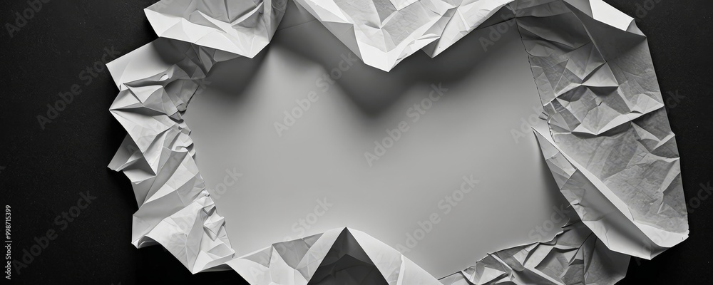 Poster a black and white image of crumpled white paper forming a heart shape against a dark background.
