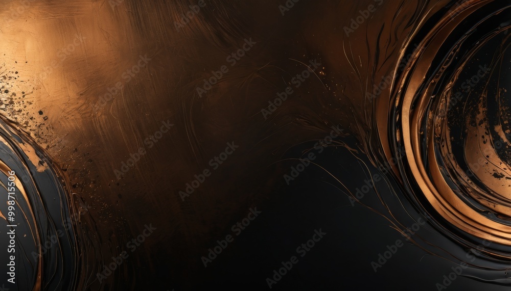 Poster a dark, abstract background with a striking contrast of gold and black The gold elements are positioned on the left side, while the black elements are on the right side,