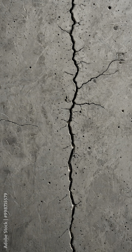 Leinwandbilder a close-up view concrete wall with a large crack running down the center, creating a sense of depth 
