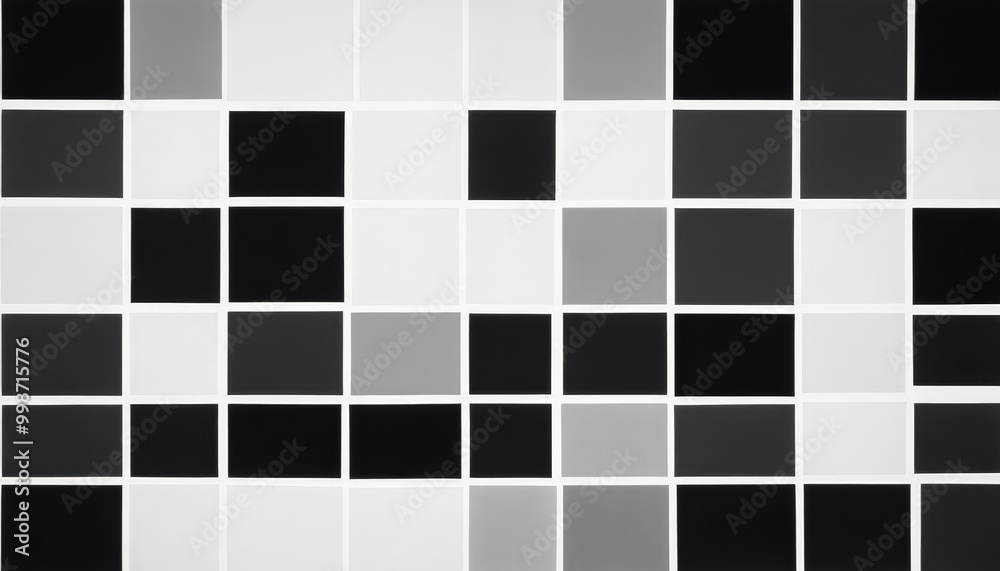 Poster A grid of square tiles in various shades of gray and black, creating a visually striking pattern.