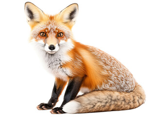 a fox sitting on a white background