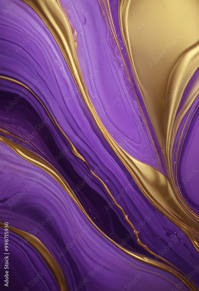 Aufkleber a striking abstract composition of purple and gold hues, with a fluid, swirling pattern that creates