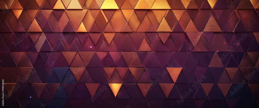 Poster a repeating pattern of triangles in various shades of orange, purple, and blue, creating a visually striking and abstract background