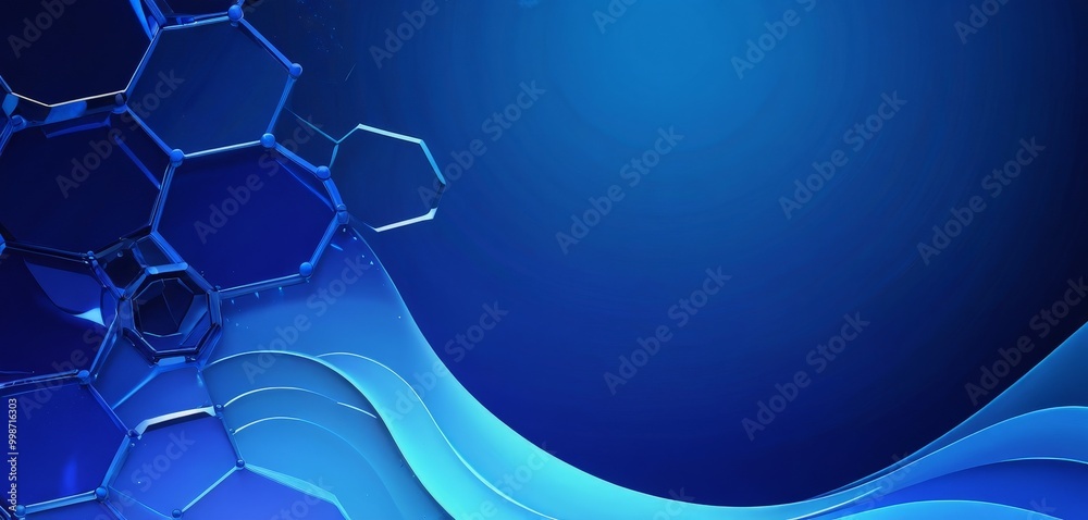 Aufkleber a blue hexagonal pattern with a wave-like design on the right side, creating a sense of movement and fluidity