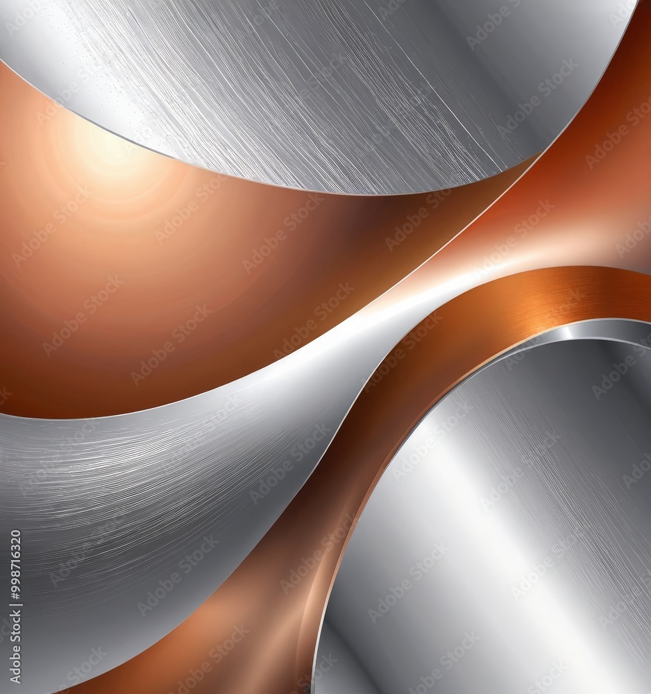 Poster a dynamic abstract composition of overlapping curved lines in shades of orange and silver, creating 
