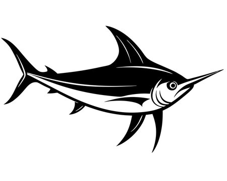black and white swordfish graphic clip art preview