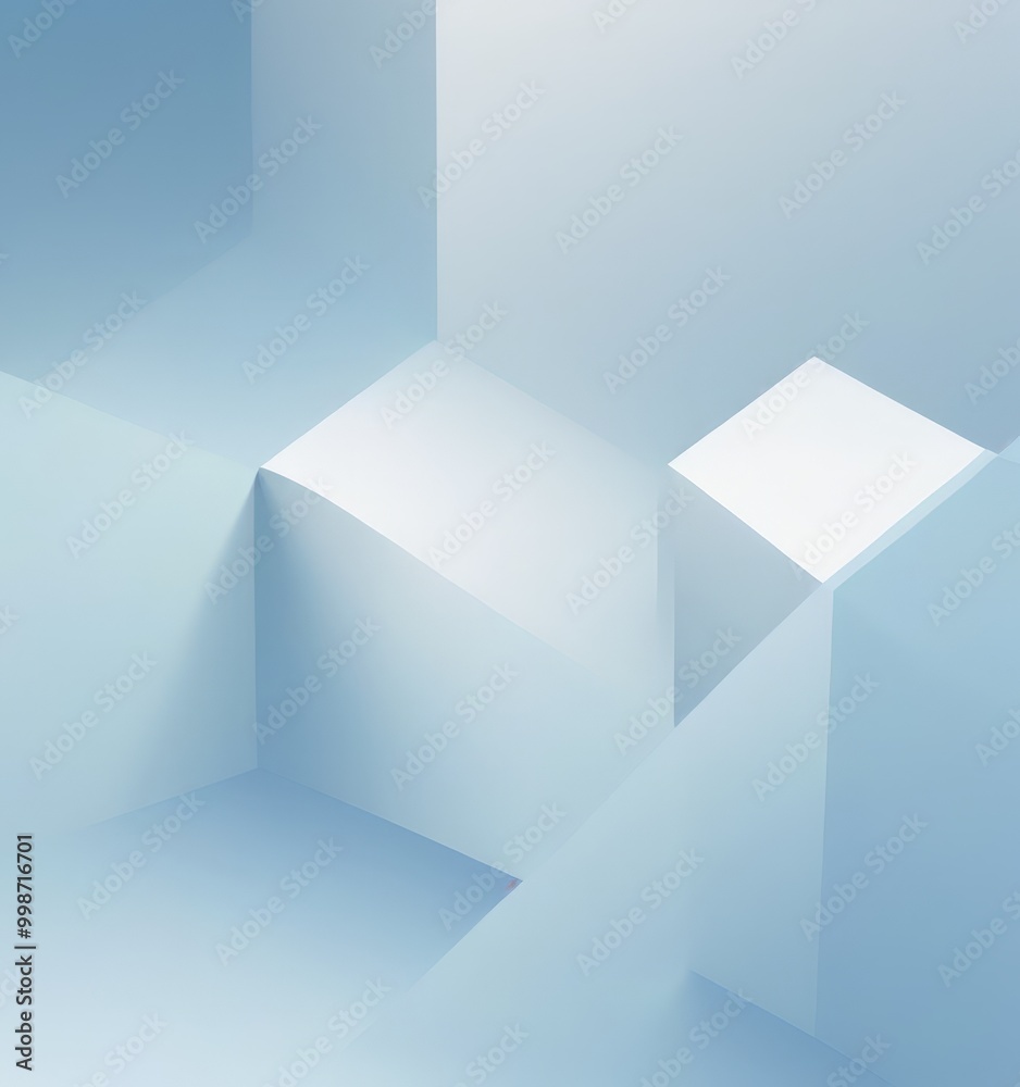 Aufkleber a minimalist geometric composition featuring a series of white cubes arranged in a repeating pattern, with varying angles and shadows, creating a sense of