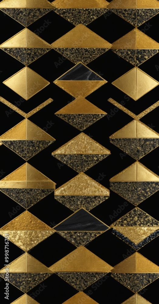 Leinwandbilder a repeating pattern of diamond shapes in black and gold, with the diamonds arranged in a diagonal grid-like formation