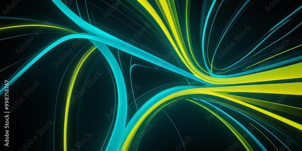 Aufkleber a vibrant abstract composition of intersecting neon-colored lines and curves, creating a dynamic and visually striking effect against a dark background