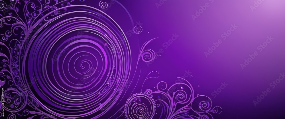 Poster a purple background with a central circular design composed of concentric lines and swirls, creating a sense of movement and depth.