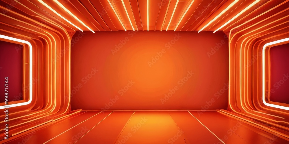 Leinwandbilder a futuristic interior space with a vibrant orange color scheme The walls are adorned with a series of curved lines that create a sense of depth and