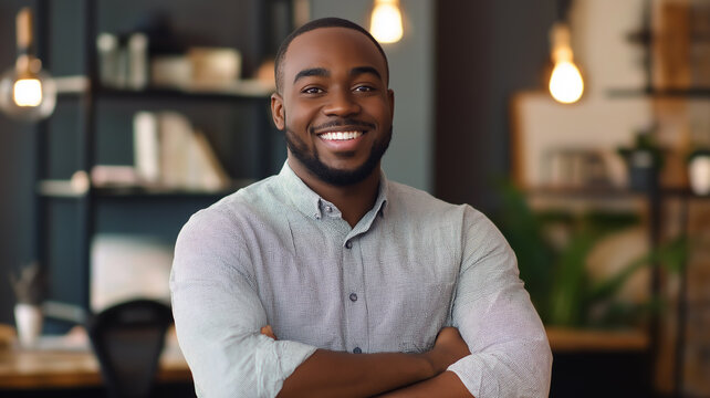 Smiling Corporate Worker in Office, A corporate worker smiling a positive and welcoming work environment