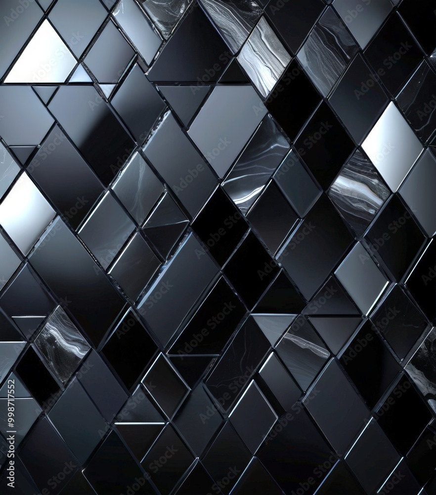 Poster a close-up view black and white marble-like surface composed of numerous square tiles arranged in a diagonal pattern