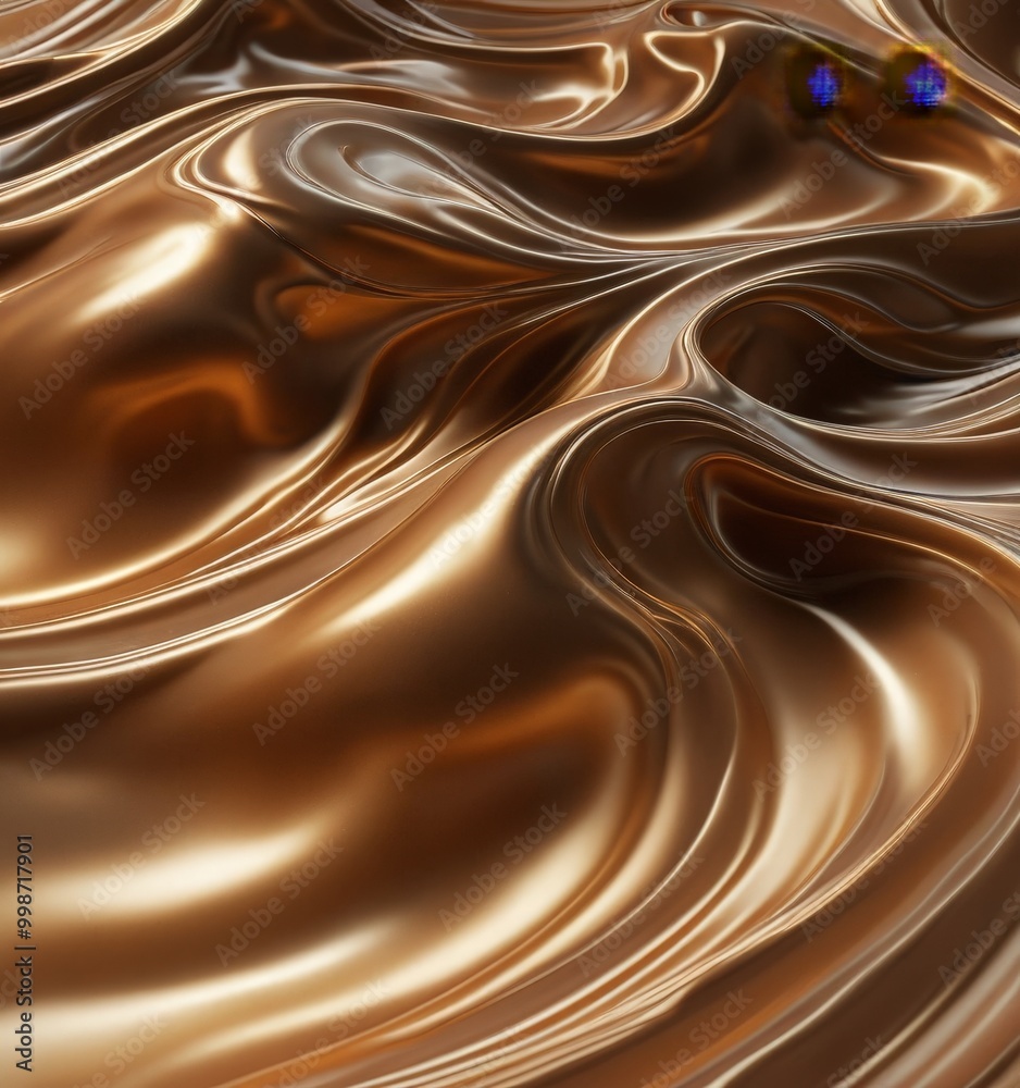 Poster a digital illustration of a swirling, golden-brown pattern that appears to be made of fabric or a similar material. The pattern has a shiny, reflective quality and is composed